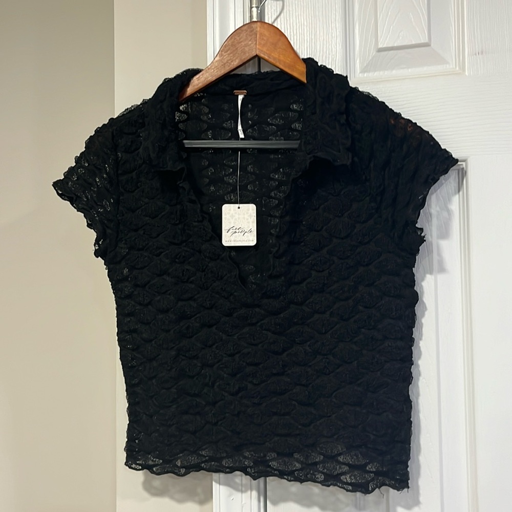 NWT Free People sheer collared top, small